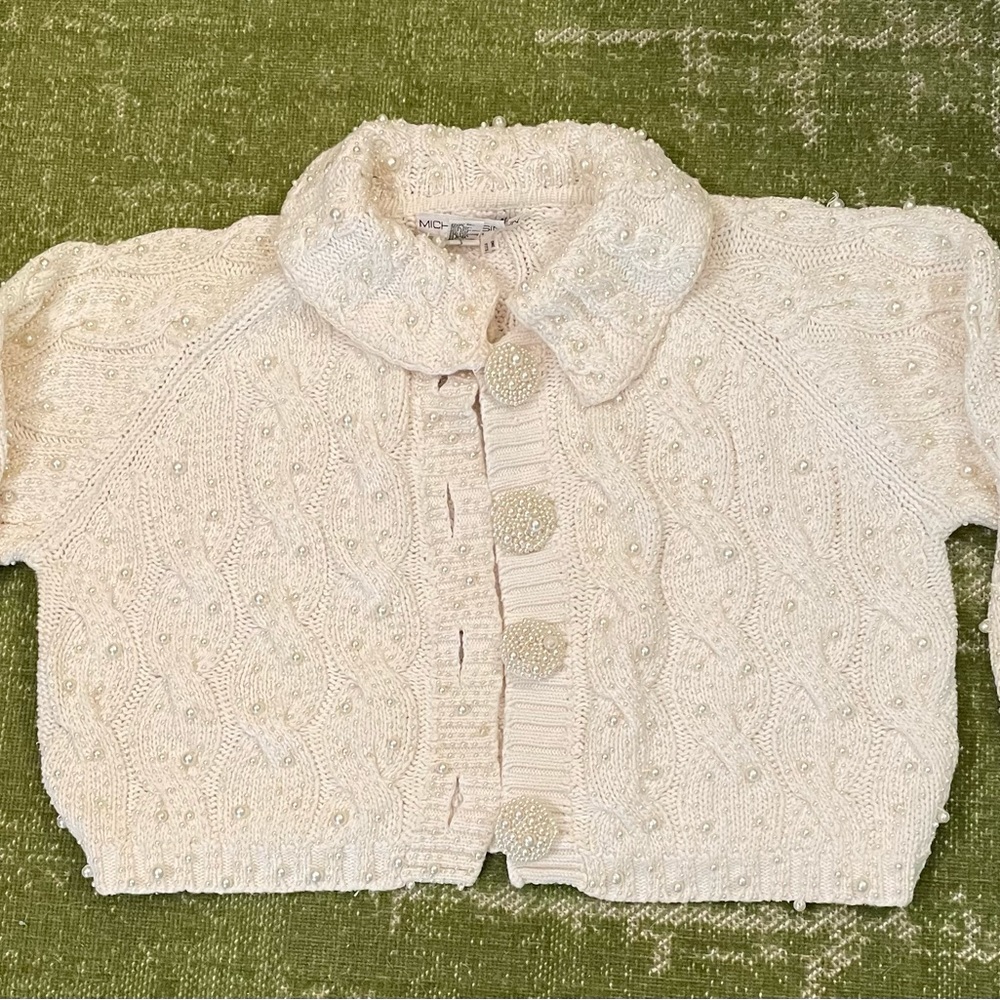 Michael Simon Beaded Cream Cardigan Medium
